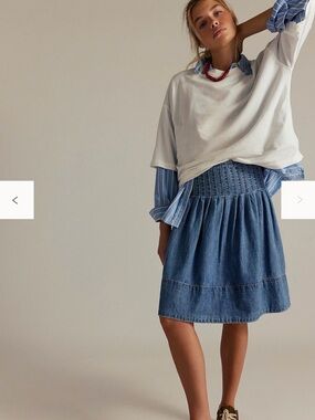 Free People / We The Free Denim Smocked Waist Circle Skirt - Blue